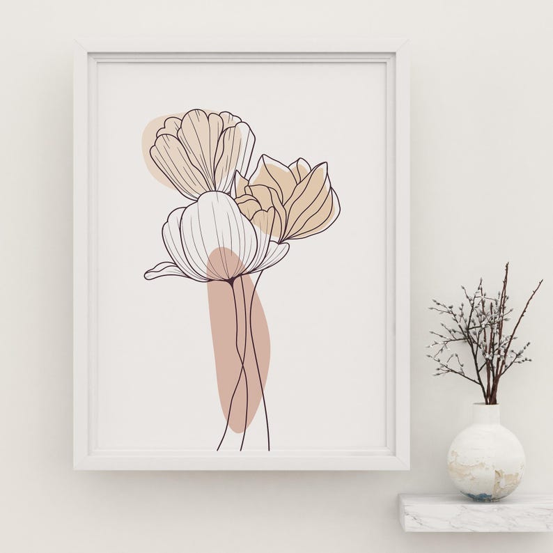 Floral Line Art Print Set of 3, Botanical Wall Decor (digital Download ...