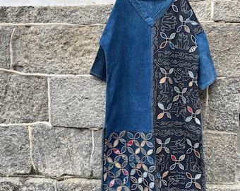 Handwoven Indigo Batik & Patchwork Long Robe | Ethnic Hand-Stitched Embroidered Coat | Vintage Folk Art Kimono