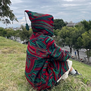 OOAK Moroccan Inspired Wool Coat, Hooded Long Robe, Handmade Studio Piece, Sherpa Lined Winter Coat