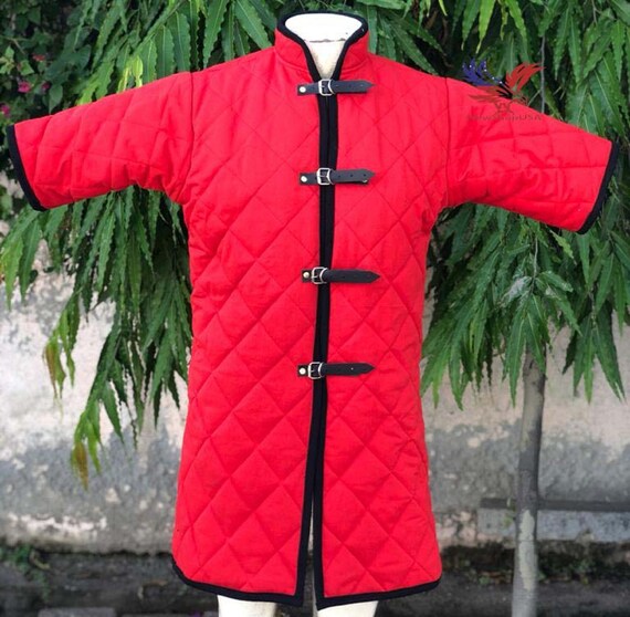 Off White Cotton Fabrics Medieval Gambeson Thick Padded Coat Aketon Jacket Armor 