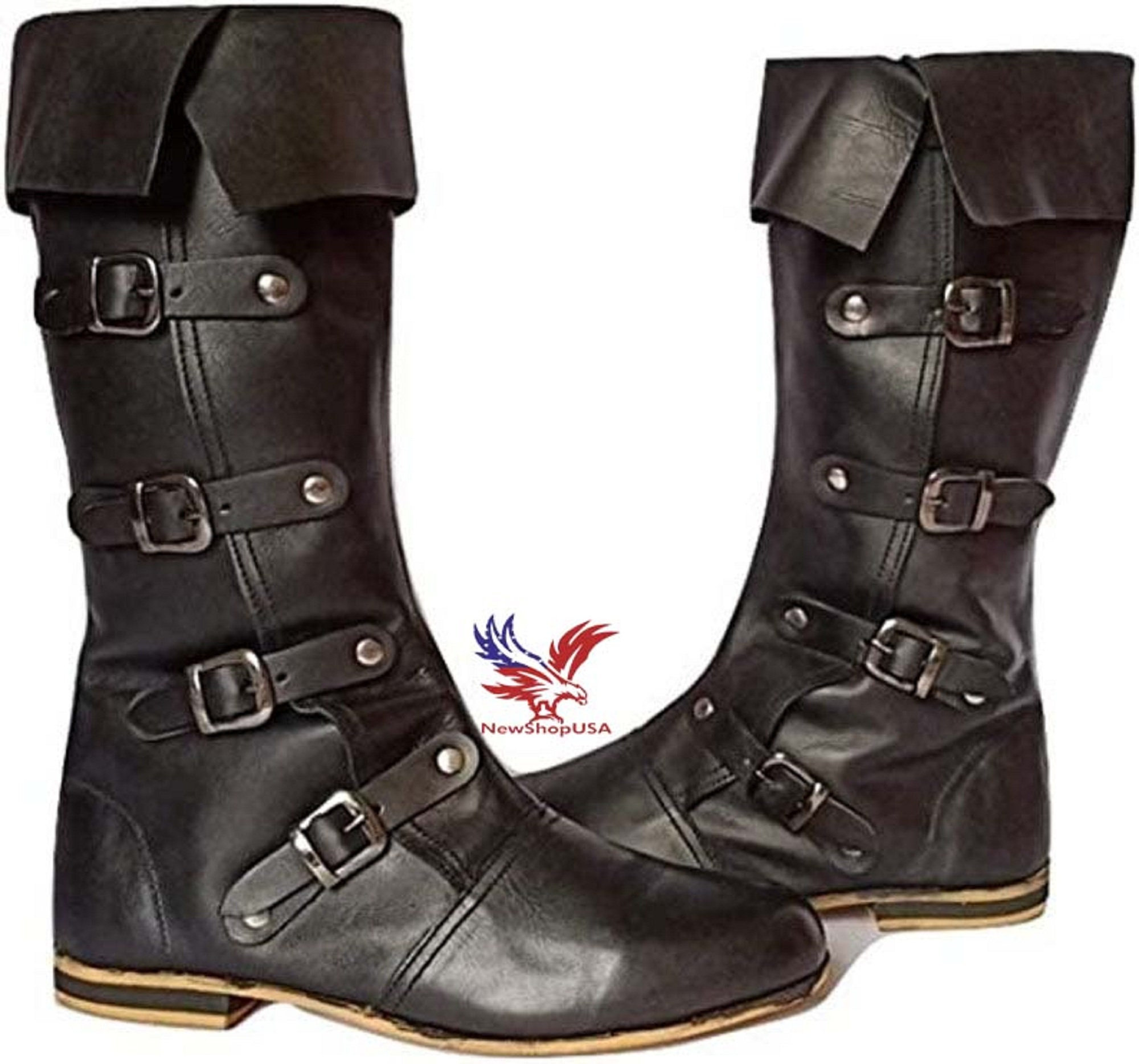 Men's Medieval Viking Boots – Renaissance Pirate Costume Footwear, High Tube Lace-Up Shoes For Halloween & Cosplay