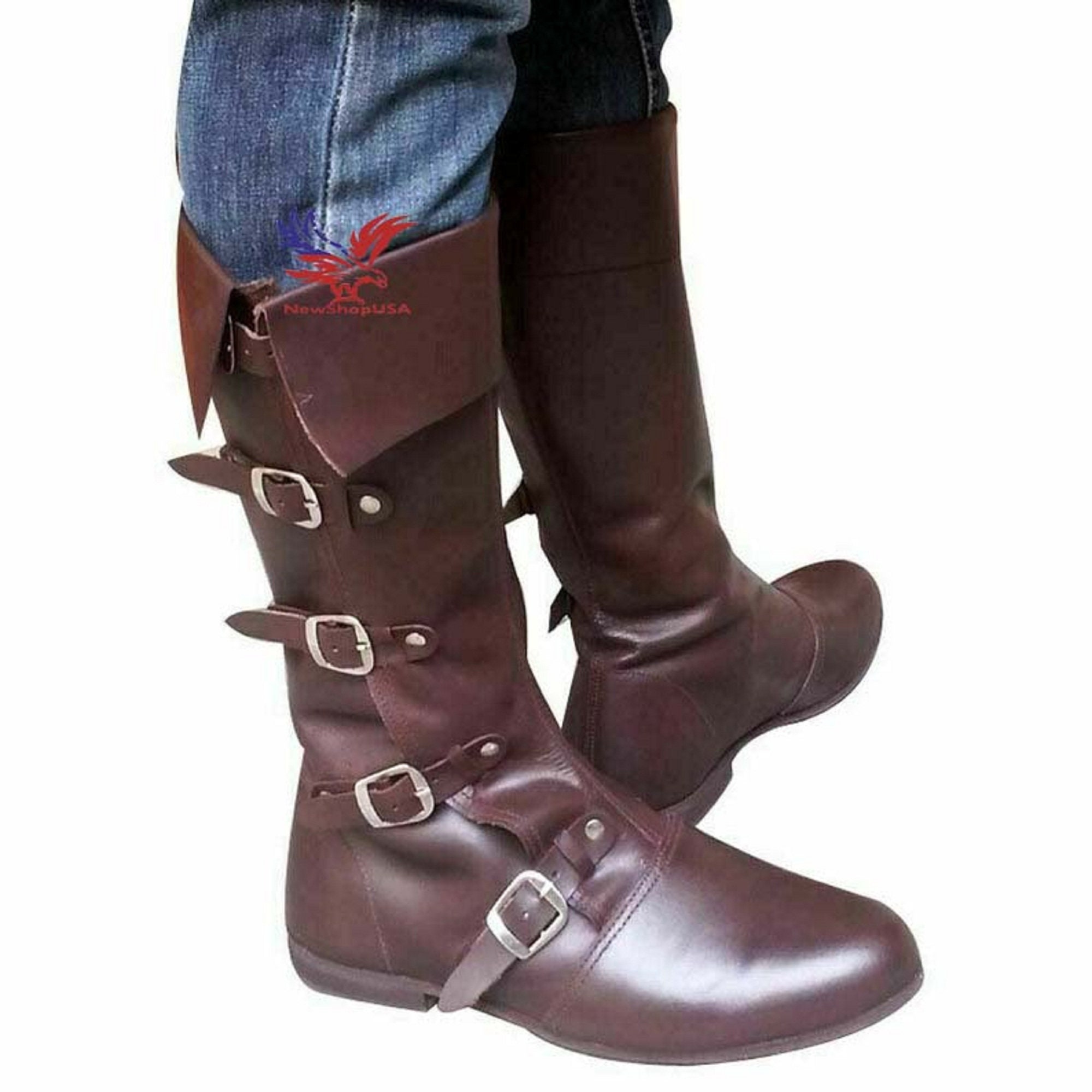 Re-enactment Renaissance Pirate Shoes Men's Long Boot a1 Medieval Leather Boots 