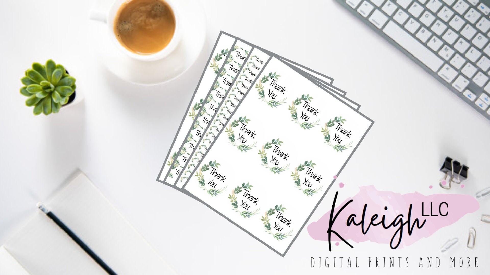 Thank You Printable Avery Labels Greenery Round 22830 Etsy