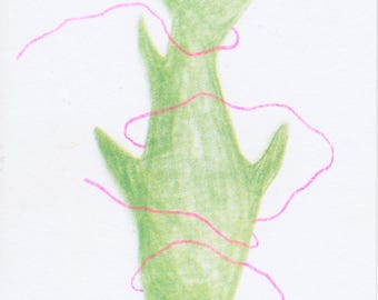 Cartolina Risograph con pesce verde, stampa artistica minimalista a tema oceano in formato A6