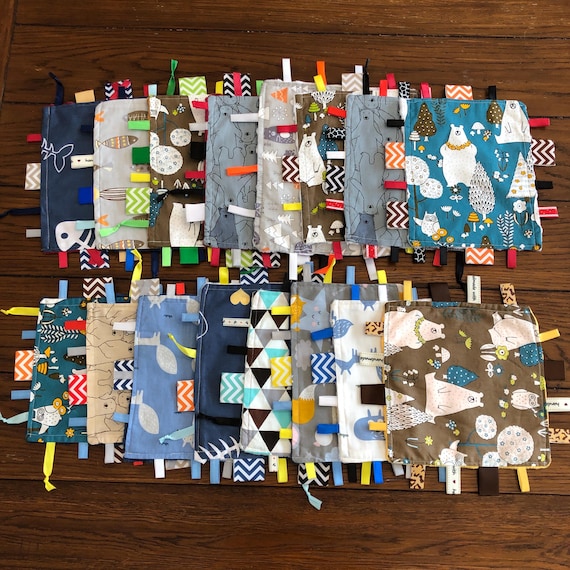 Tag Blanket Lovey With Tags Satin And Minky Sensory Blanket Lovey