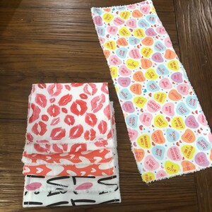 Set of 4 Valentine's Day Burp Cloths - Cotton Front & Chenille Backing, 21"x8", Durable Triple Zig-Zag Stitch