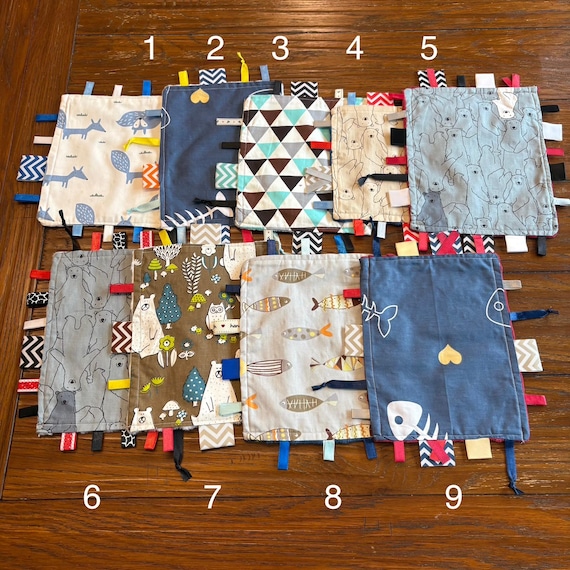 Minky Baby Tag Blanket Sensory Lovey Blanket 7x6 to 10x10 Inches - Main Image