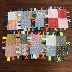 Minky Tag Blanket - Crinkle Tag Blanket - Ribbon Sensory Toy - Girl Ribbon Blanket