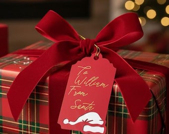 Personalized Santa Gift Tags - Set of 24, Red Holiday Labels