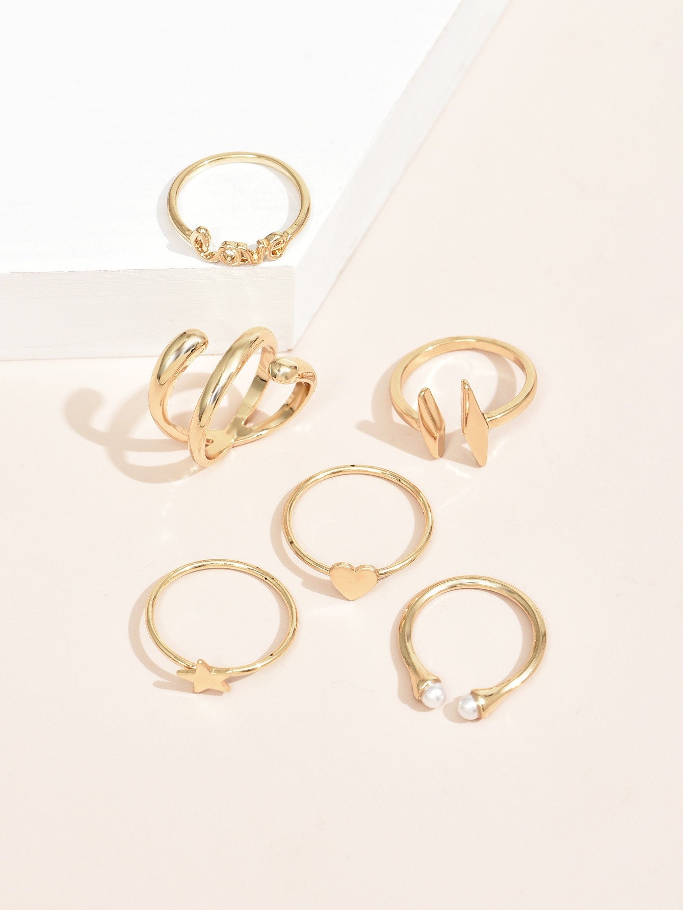 7 Pcs Dainty Gold Stackable Ring Set. Minimalist LOVE Cute