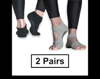 Lot de 2 Premium femme poignée antidérapante Yoga Pilates Fun Colorée Toe Socks 