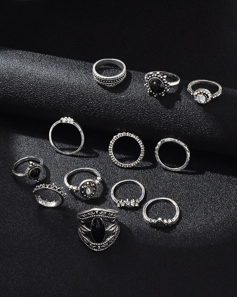 Trendy Rings Set 12 Pcs Stackable Silver Rings Set. Boho Trendy Rings Set. Knuckle Ring ...