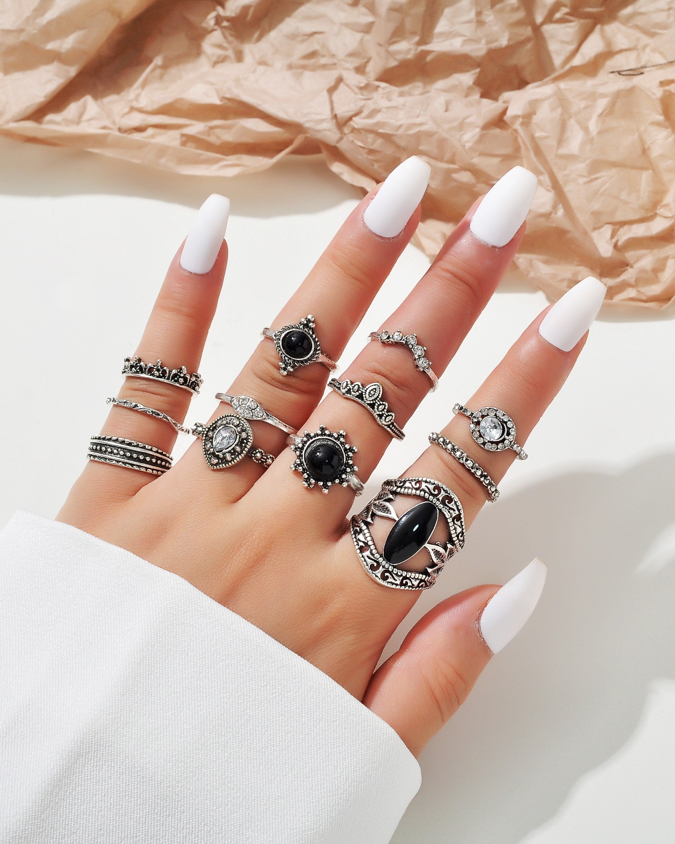 12 Pcs Stackable Silver Rings Set. Boho Trendy Rings Set