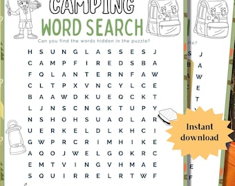 Camping Word Search Camping Activities, Camping Games, Kids Word Search, Preschool Camping Coloring, Summer Word Search Camping Printable