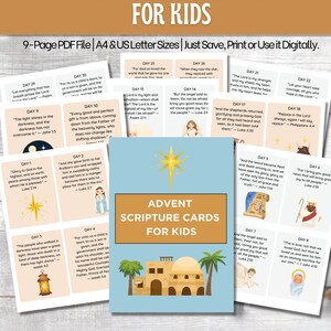 Advent Scripture Cards For Kids, Scripture Calendar Kids Advent Calendar, Nativity Advent Card, Advent Printable Bible Verses For Kids