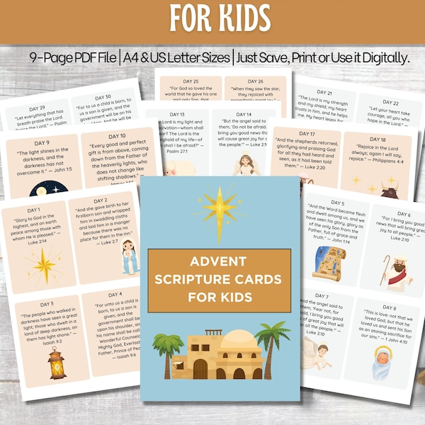 Advent Scripture Cards For Kids | Scripture Calendar Kids Advent Calendar | Nativity Advent Card Advent Printable | Bible Verses For Kids