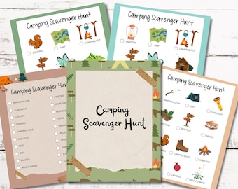 Camping Scavenger Hunt, Camping Activities, Preschool Camping Nature Hunt, Camping Memory Game, Camping Party Favors, Ice Breaker Printable