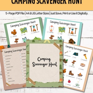 Camping, Chasse au trésor, Activités de camping, Camping préscolaire, Chasse dans la nature, Jeu de mémoire de camping, Cadeaux pour fête de camping, Brise-glace à imprimer