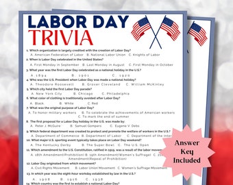 Labor Day Trivia Labor Day Games, Family Reunion Games Youth Group Games Ice Breaker Games, USA Trivia Patriotic Party Game Trivia Questions