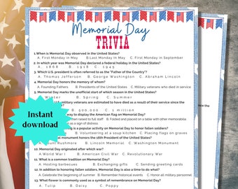 Trivia voor Memorial Day Amerikaanse trivia | Memorial Day-spellen 4 juli-spellen Labor Day-spellen | Familiespelavond Familiereünie Lente Trivia