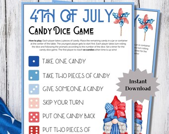 4.Juli Süßigkeitswürfel Druckbar, 4.Juli Spiele 4.Juli Spiele, Pyjama-Party Spiele Vaterländisches Süßigkeits-Würfel-Spiel Familientreffen-Spiele