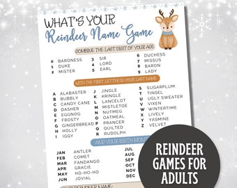Whats Your Reindeer Name Friendmas Games, Reindeer Games Ice Breaker Games, Retiree Games Teen Christmas Games Winter Party Games Reindeer