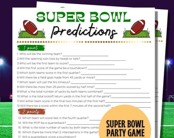 Superbowl Predictions Superbowl Party Games, Game Day Predictions, Football Game Superbowl Games, Printable Superbowl Party Football Trivia