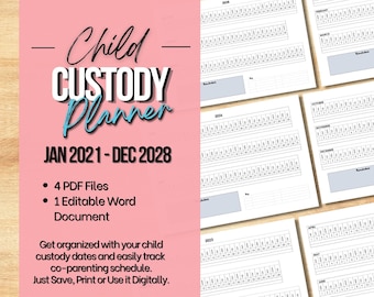 Pianificatore della custodia dei bambini Calendario per genitorialità/Registro della custodia dei bambini Organizzatore della custodia/Genitori separati divorziati/Calendario della custodia condivisa