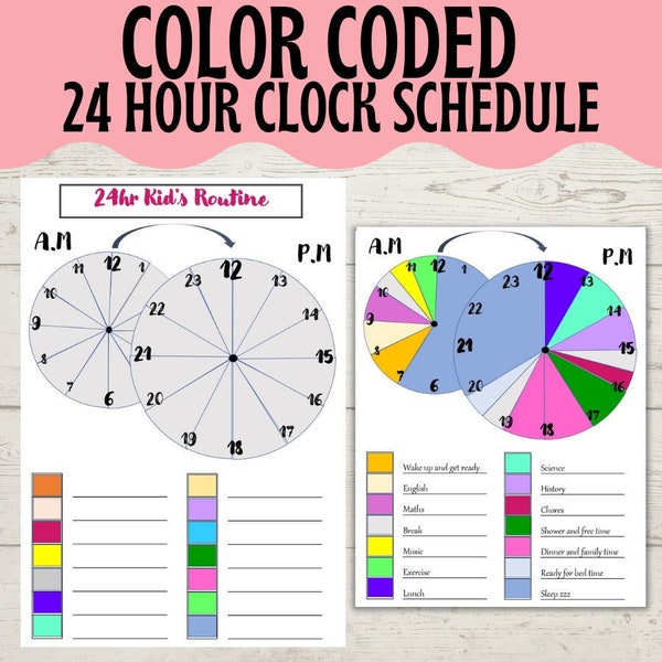 24 Hour Routine Clock Schedule Kids Routine Chart | Routine Clock For Kids | Custom Clock Schedule | Preschool Toddler Schedule Chore Clock