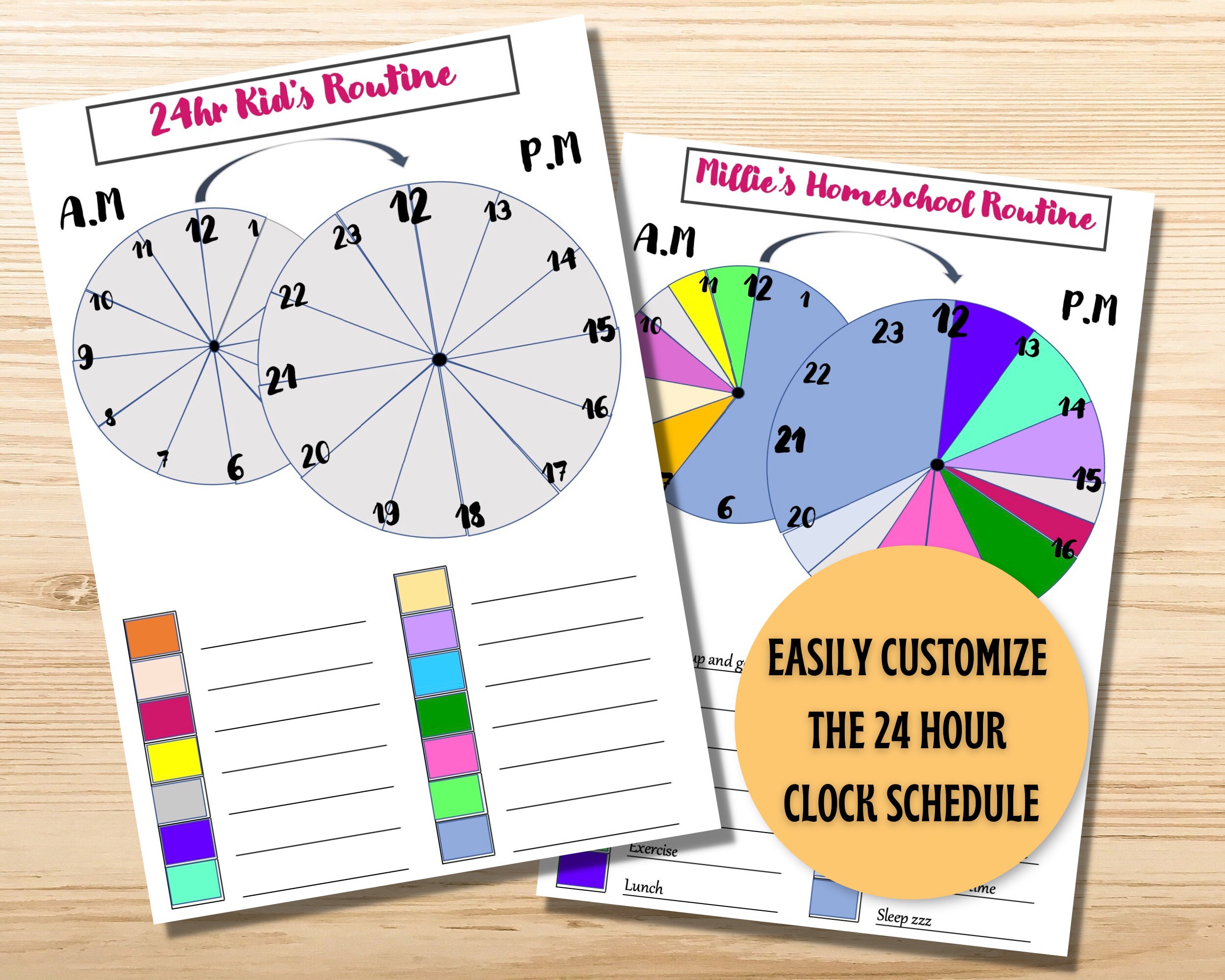 Color Coded 24 Hour Clock Schedule Printable for Kids Visual Etsy