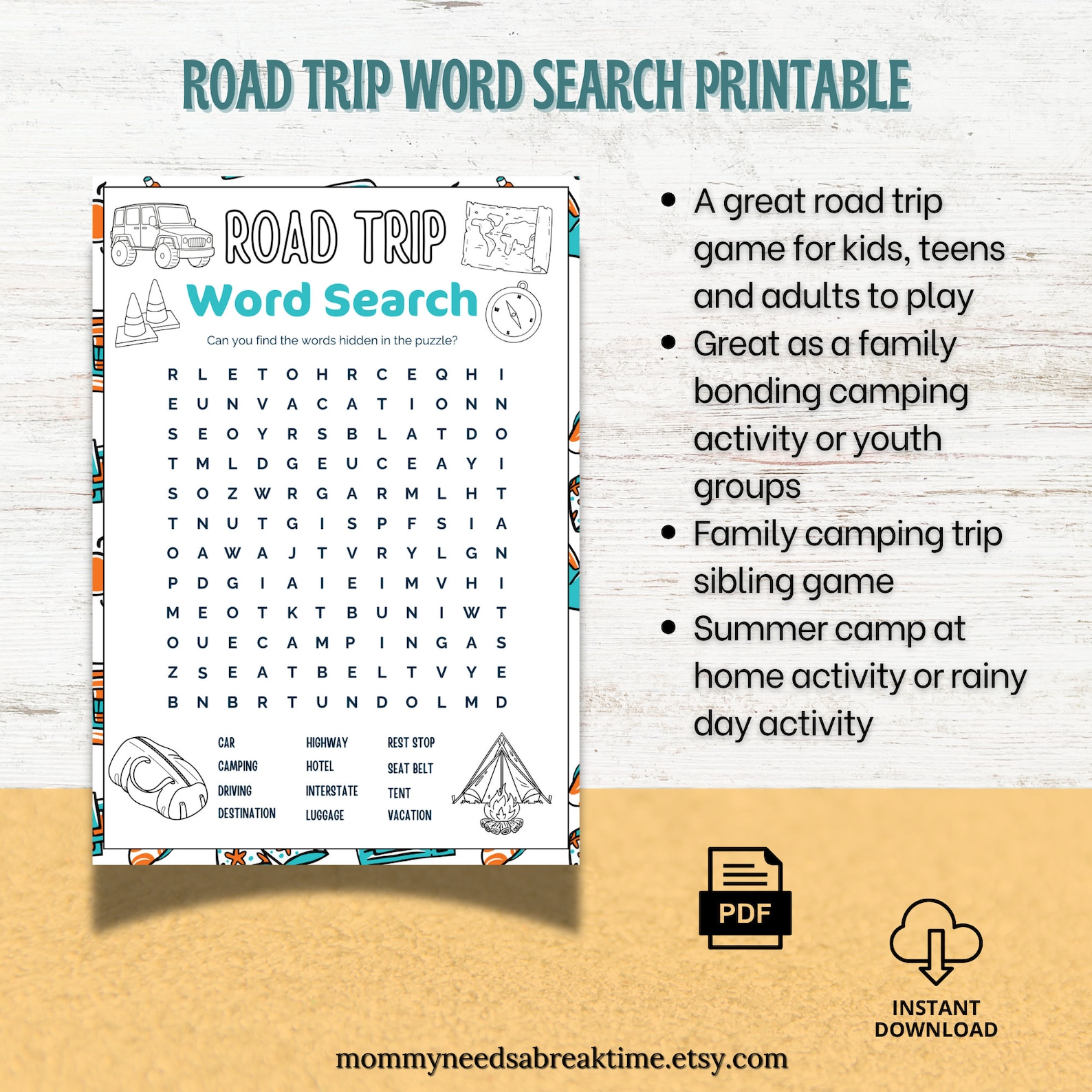 Road Trip Word Search Road Trip Games Camping Activities Sibling