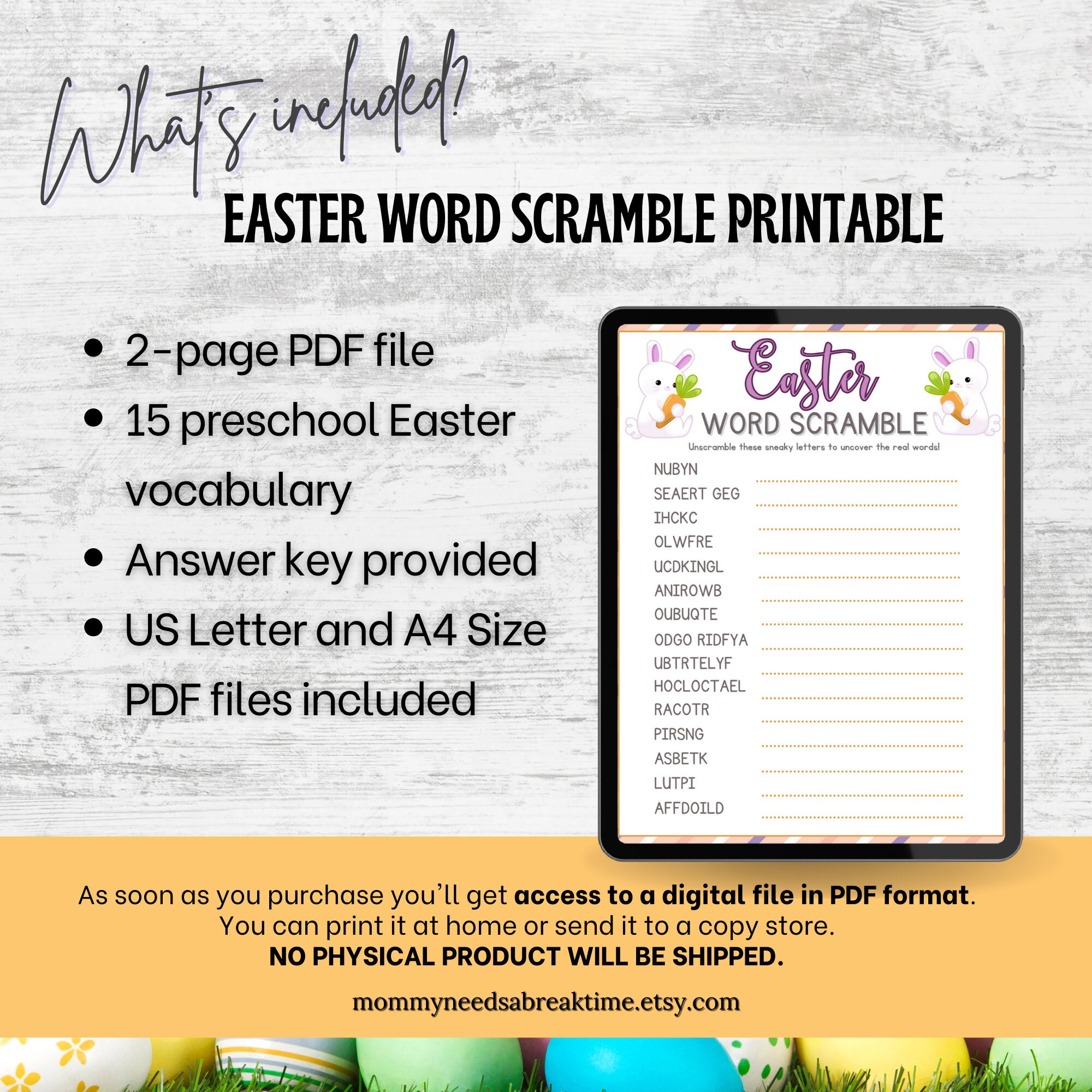 Easter Word Scramble Montessori Busy Book, Easter Word Games Spring ...