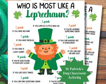 Who Is Most Like A Leprechaun, St Patricks Activity St Pattys Party Game, Leprechaun Games Tea Party Games, St Patricks Day Classroom Game