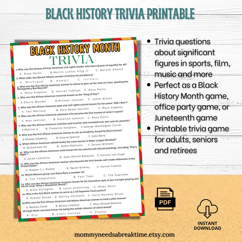 Black History Trivia Trivia Black History Games Black