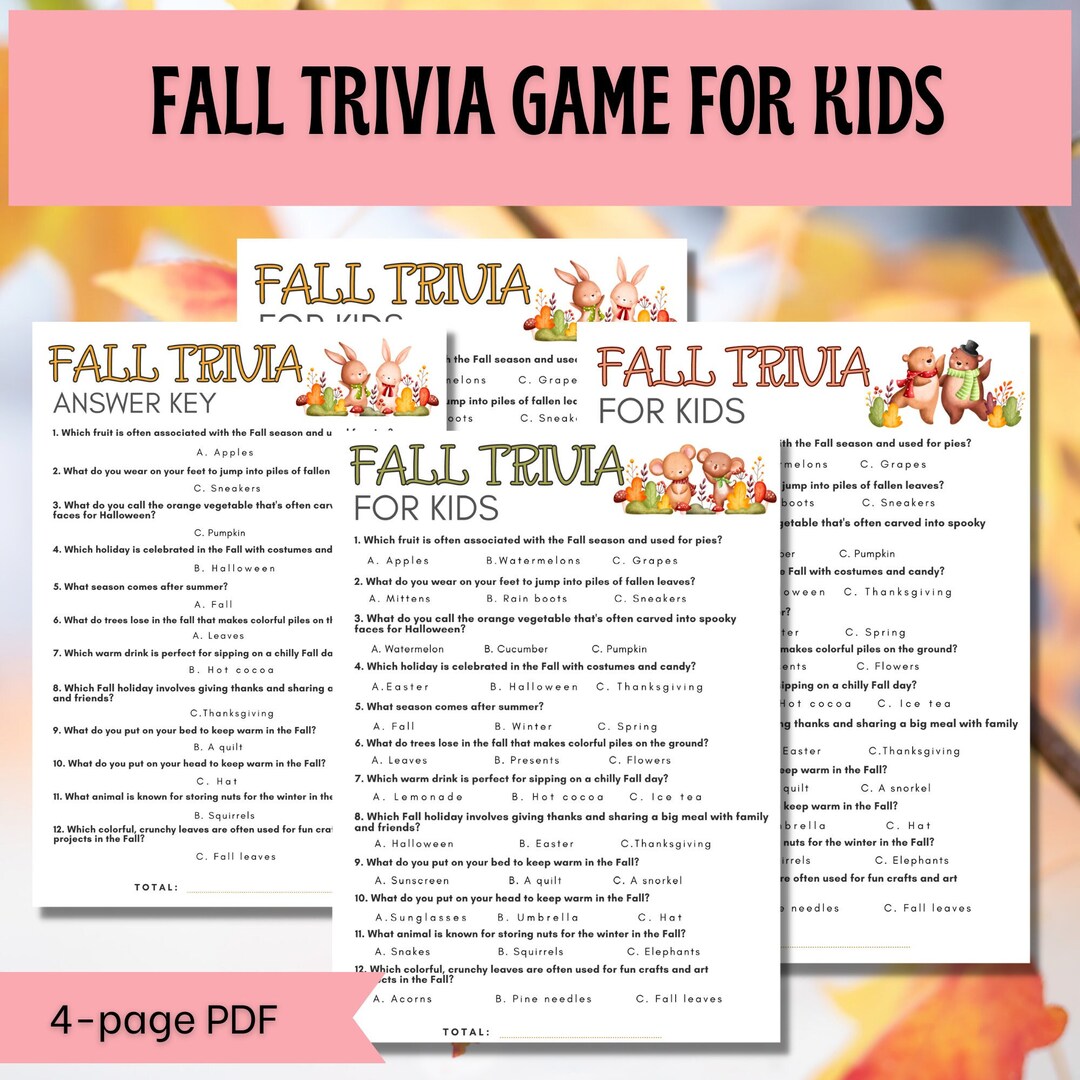 Fall Trivia Game for Kids Halloween Trivia Thanksgiving Etsy