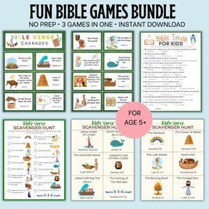 Bible Games Bundle For Sunday School Kids, Bible Study Games Bible Charades Scavenger Hunt Bible Trivia, Church Party Games Youth Group Game