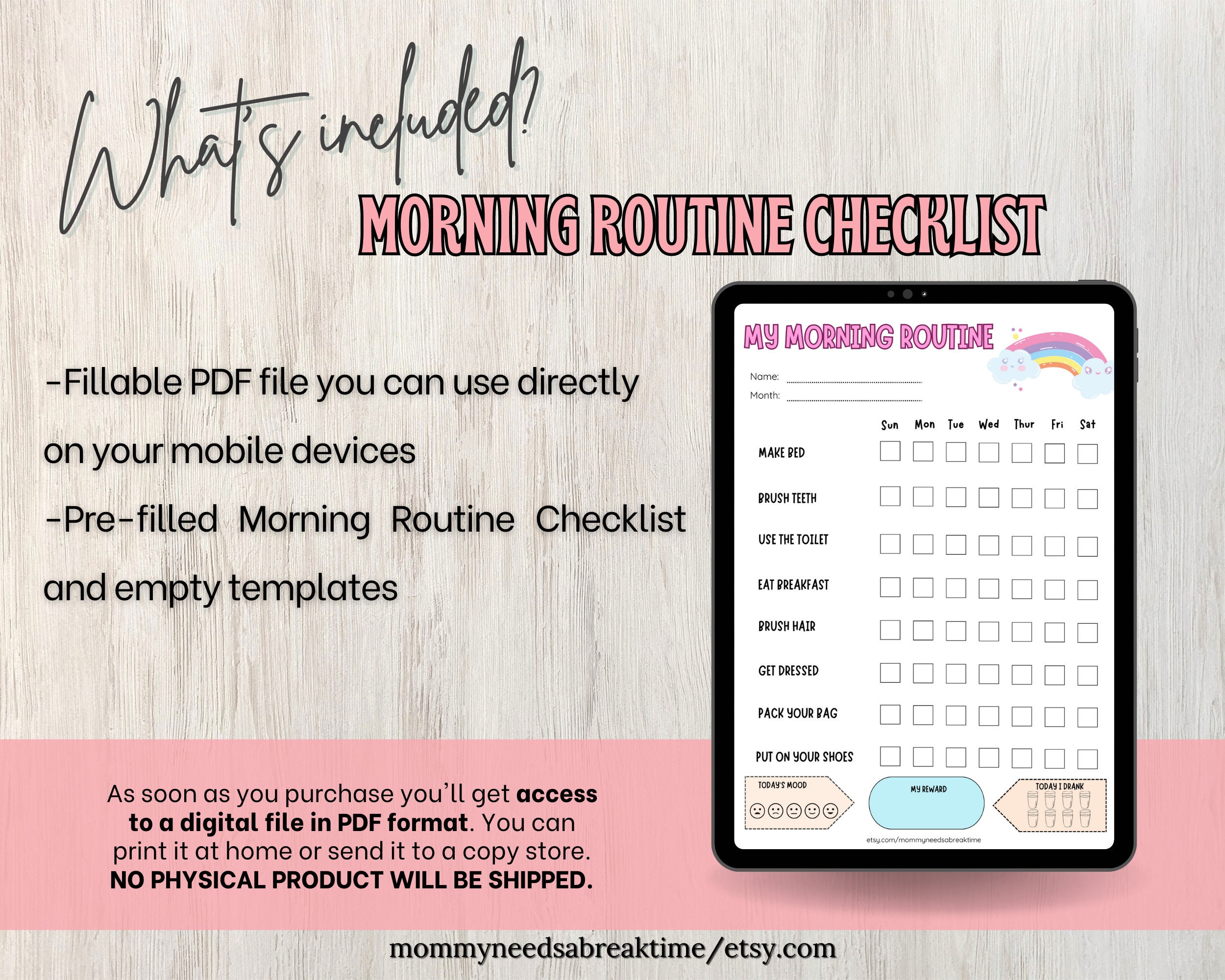 Kids Daily Checklist Morning Routine, Visual Schedule Kids Routine ...