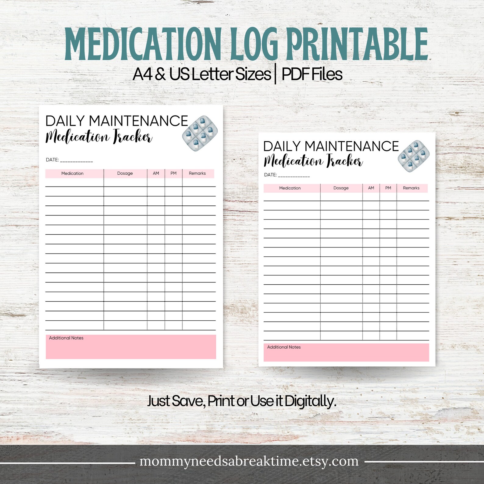 Medication Tracker Printable Medication Log | Daily Medication Log Pill ...