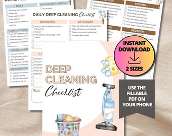 Deep Cleaning Checklist Zone Cleaning Planner, Weekly Cleaning Schedule Printable, Cleaning Checklist Cards Visual Schedule ADHD Cleaning