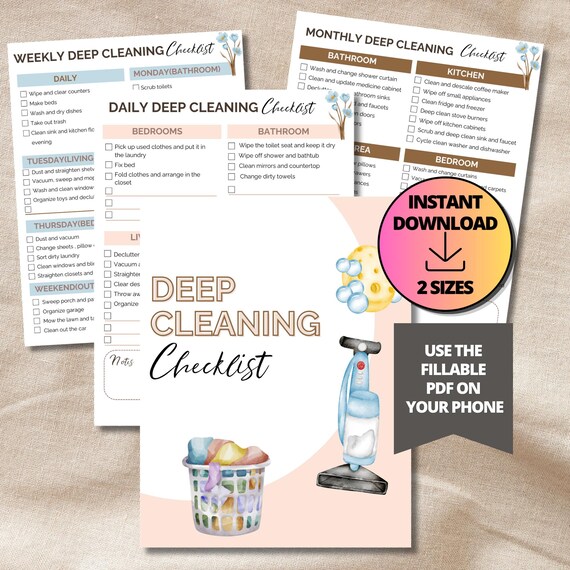 Deep Cleaning Checklist Zone Cleaning Planner, Weekly Cleaning Schedule Printable, Cleaning Checklist Cards Visual Schedule ADHD Cleaning