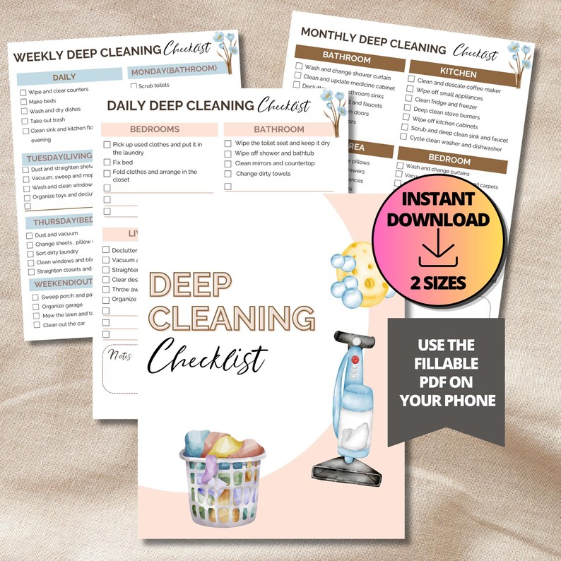 Deep Cleaning Checklist Zone Cleaning Planner, Weekly Cleaning Schedule Printable, Cleaning Checklist Cards Visual Schedule ADHD Cleaning