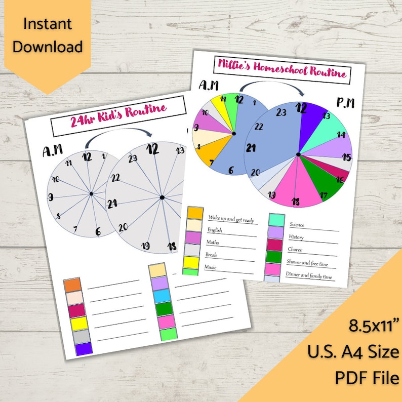 24 Hour Routine Clock Schedule Kids Routine Chart | Routine Clock for ...