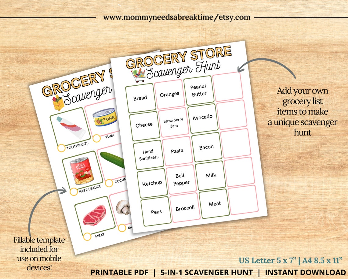 Grocery Store Scavenger Hunt Printable, Kids Scavenger Hunt Grocery ...