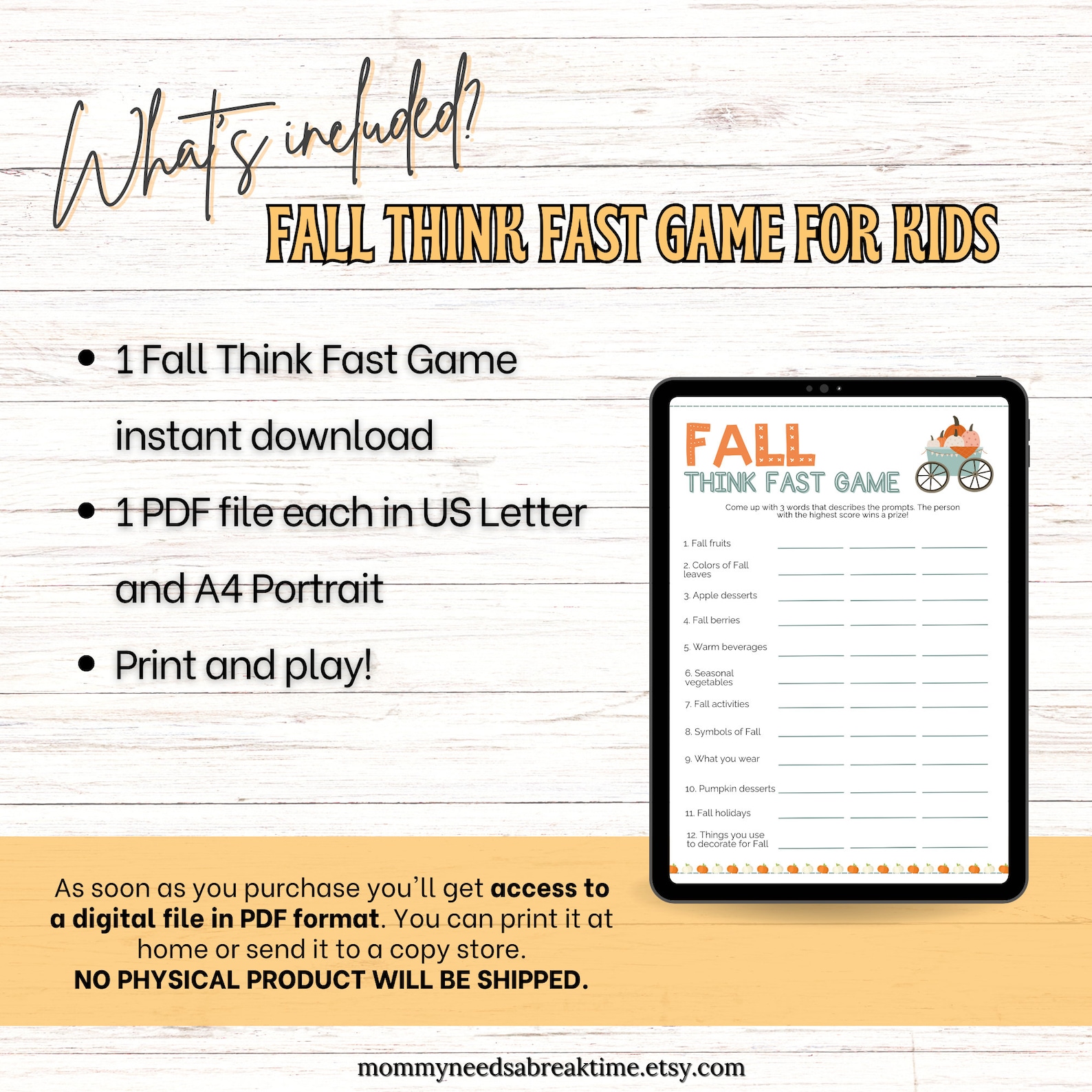 Fall Think Fast Game Kids | Fall Words Game Kids Word Games | Fall ...
