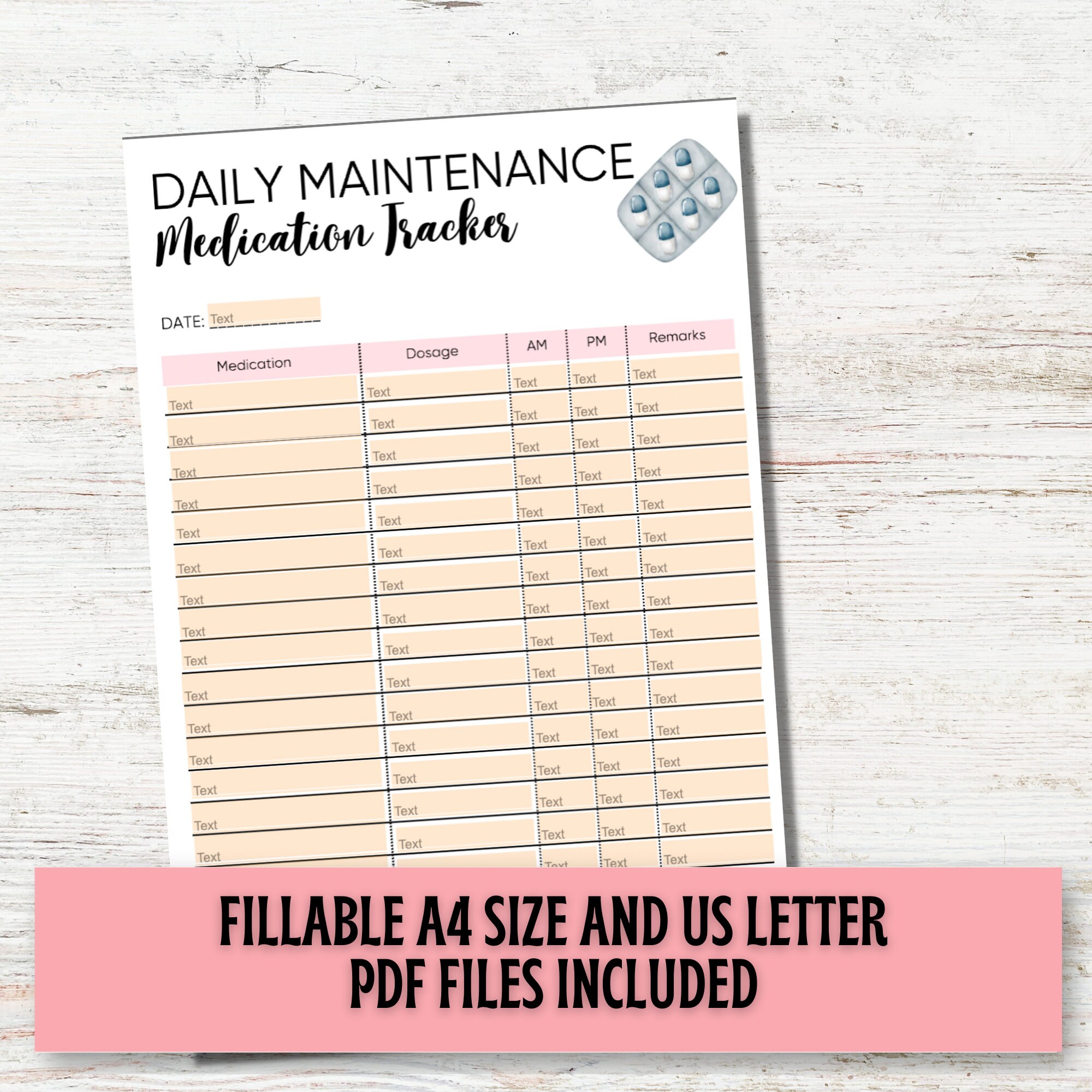 Medication Tracker Printable Medication Log | Daily Medication Log Pill ...