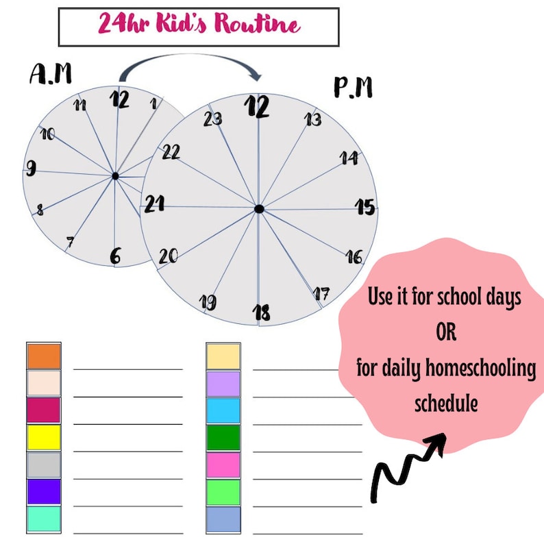 24 Hour Routine Clock Schedule Kids Routine Chart | Routine Clock for ...
