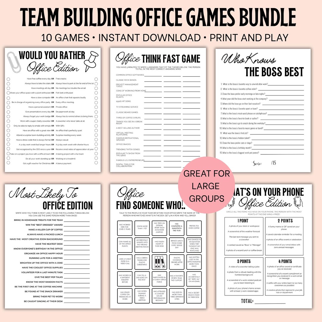 Team Building Games for Work Bundle, Retirement Games Coworker Bingo ...