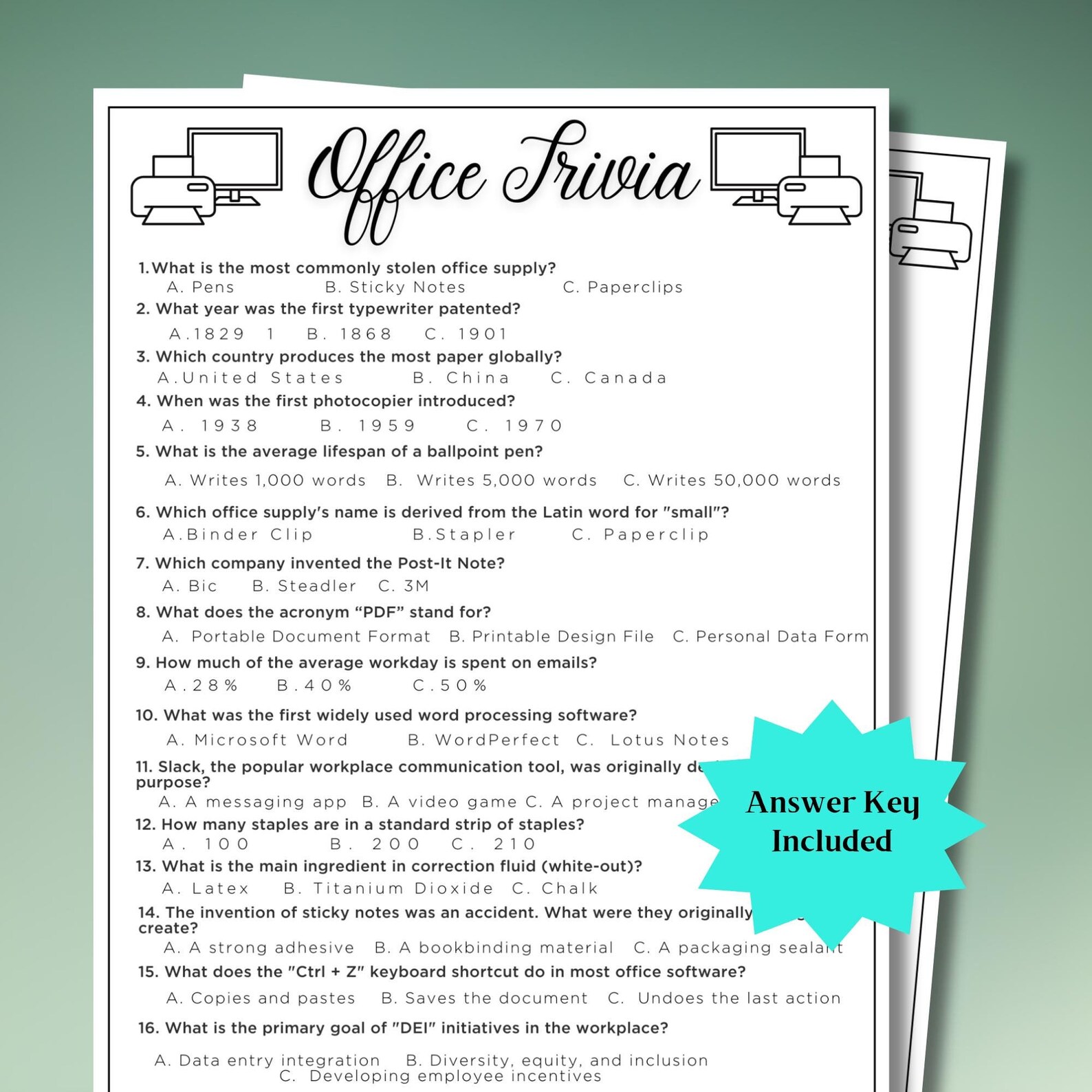 Random Employee Trivia Office Trivia Team Building Games, Office Party Games Workplace Games ...