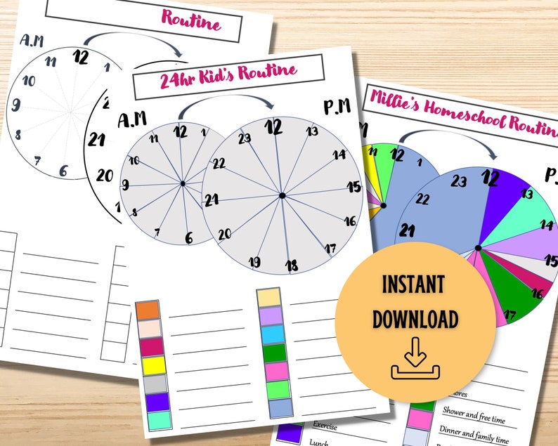 24 Hour Routine Clock Schedule Kids Routine Chart | Routine Clock for ...