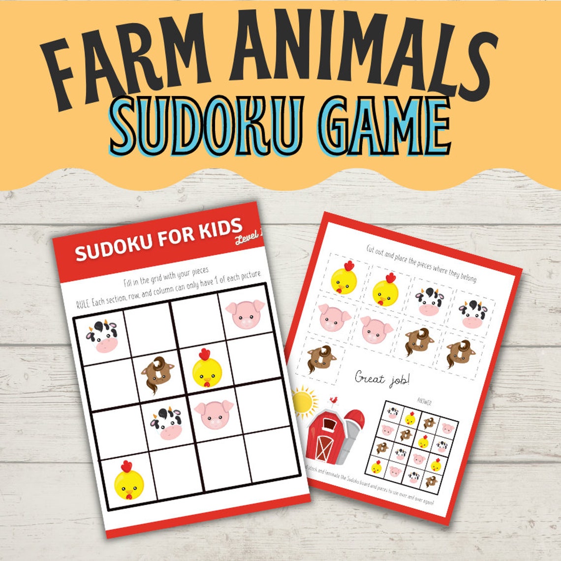 Farm Animals Sudoku For Kids Sudoku For Kids Printable Etsy